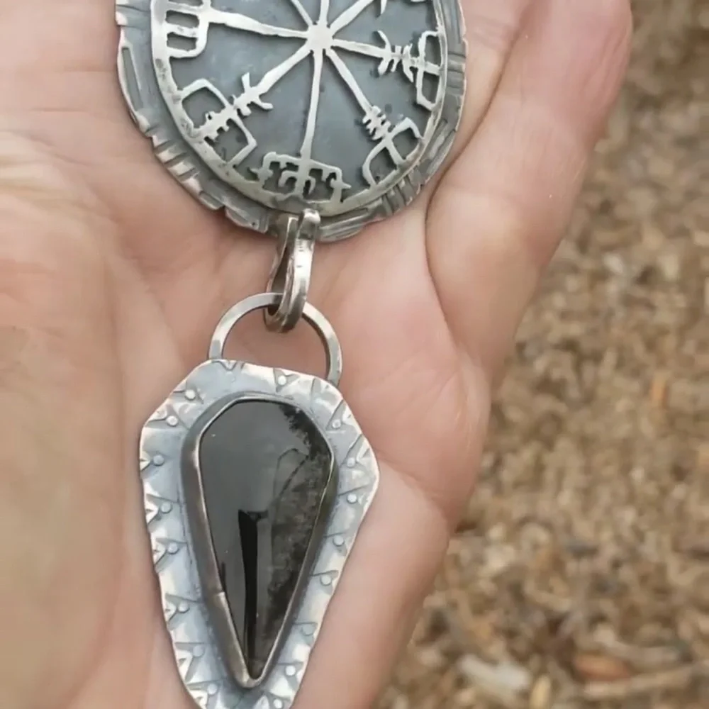 Silver Sterling and Black Pendant Necklace - Picture 2 of 6